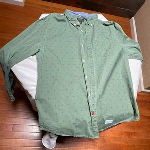 Green button down with unique pattern